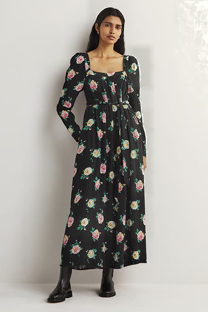 Boden Square Neck Maxi Dress Blk Maat: 12P | Maxi Jurken Outlet | Dames