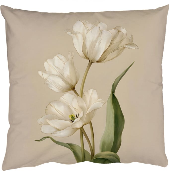 Sierkussens - Kussentjes Woonkamer - 40x40 cm - Tulpen - Wit - Bladeren