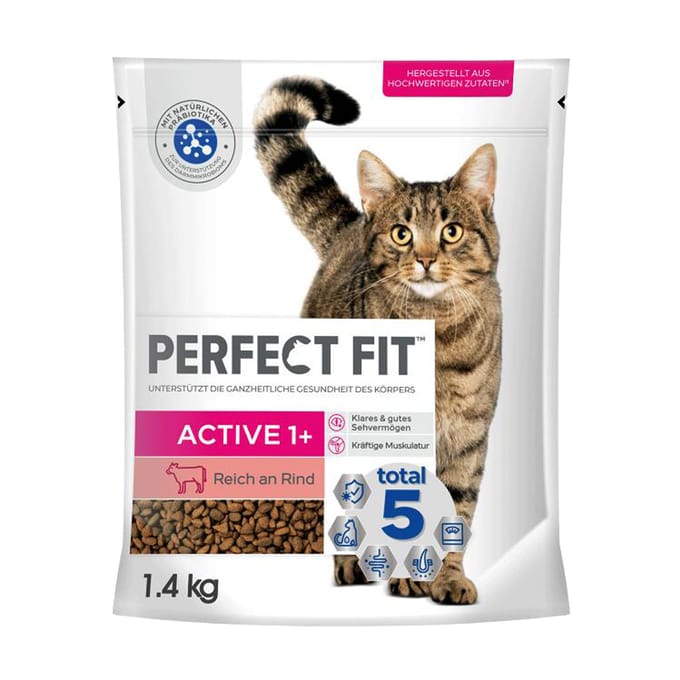 2 x 1,4 kg Active 1+ Rijk aan Rund  Perfect Fit Kattenvoer