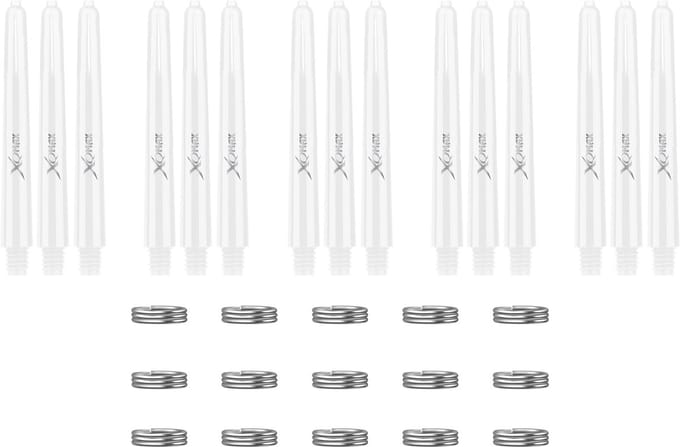 XQMax Dart Shafts - 5 Sets (15 stuks) - Inbetween - Wit - Plus Veerringetjes - Darts Shafts