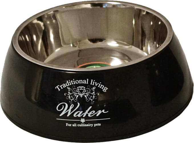 Hondeneetbak plastic/RVS water/food 18 cm zwart