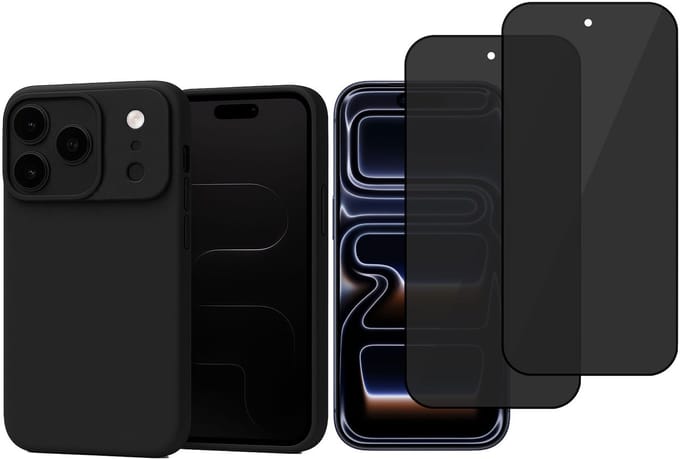 Technow hoesje + 2x Privé Screenprotector geschikt voor iPhone 17 Pro Max – Privacy Tempered Glass - Back Case - Cover - Zwart