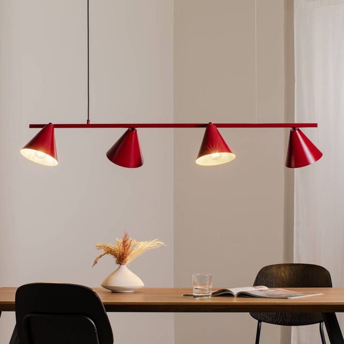 ALDEX Hanglamp Form 4, rood, metaal, 4-lamps, kegelvormig, E27