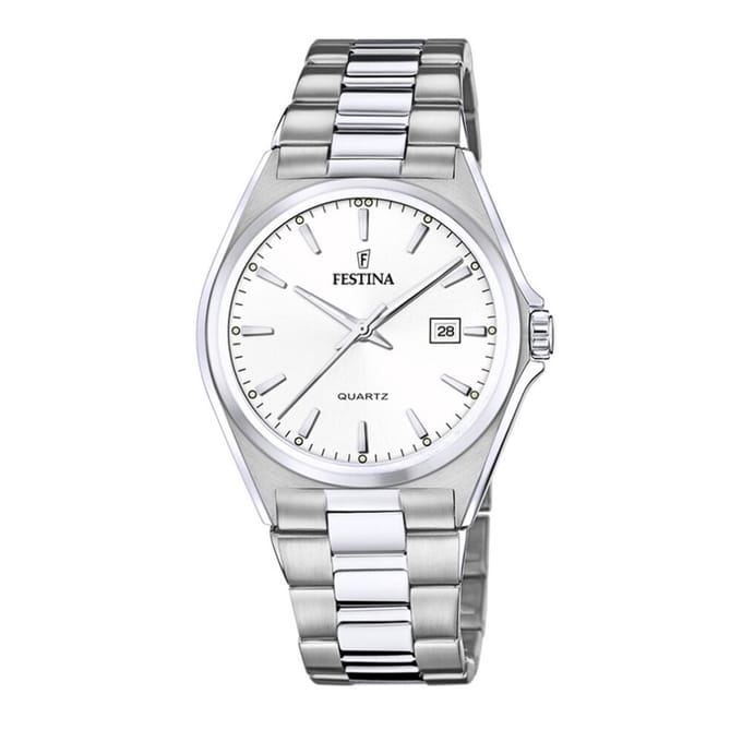 Festina F20552/2 Classics Heren Horloge Witte Wijzerplaat Staal