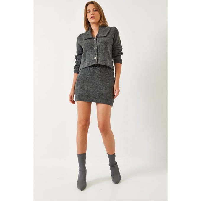Gebuttonde Sjaalkraag Gebreide Co-Ord Set