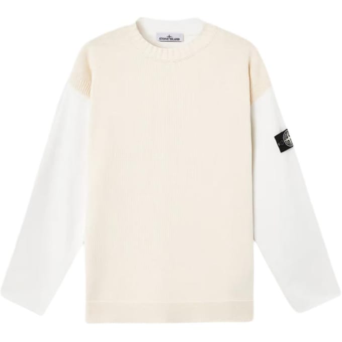 Stone Island Ss25 Série Raw Beauty Pull en maille à col rond découpé coupe ample manches longues Pull homme K2S155100014S00TB-V0093 M white
