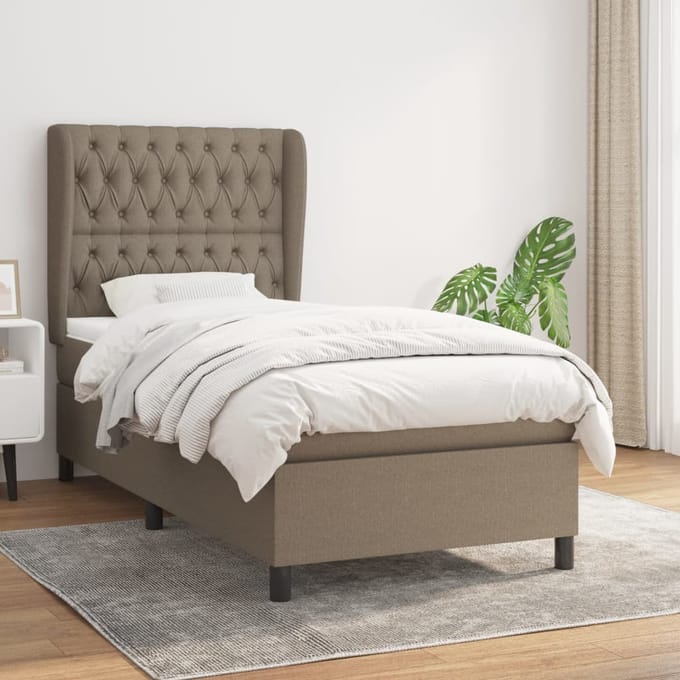 vidaXL - Boxspring - met - matras - stof - taupe - 90x200 - cm