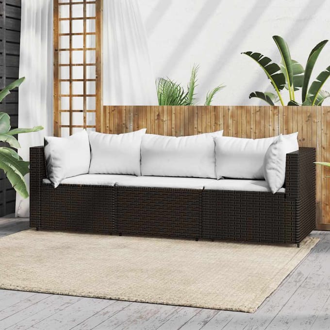 vidaXL - 3-delige - Loungeset - met - kussens - poly - rattan - bruin
