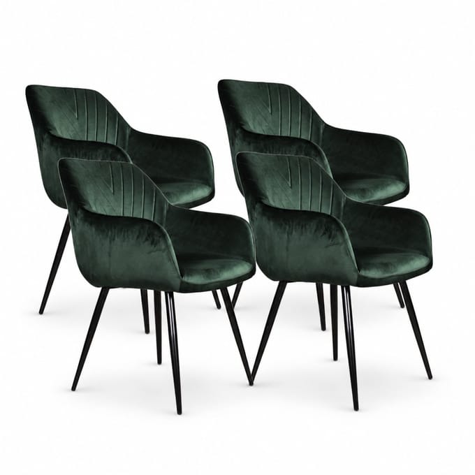 DS4U® - Gaby eetkamerstoel - Set van 4 - Groen - Velvet - Met armleuning