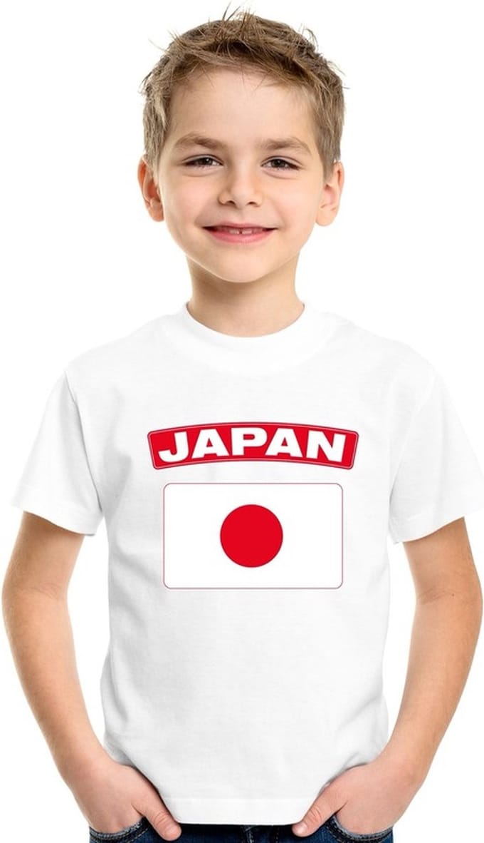 T-shirt met Japanse vlag - supporters - wit - voor kinderen 122/128