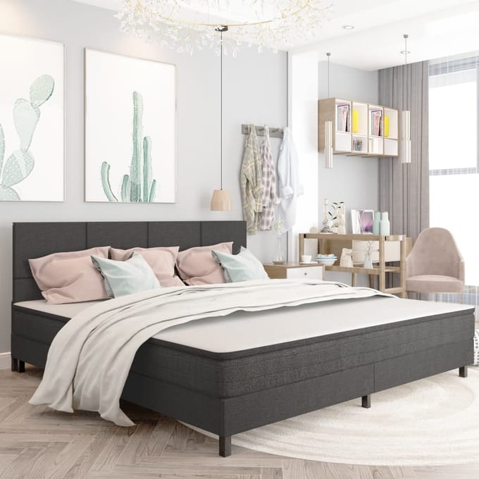 vidaXL - Boxspring - stof - donkergrijs - 200x200 - cm