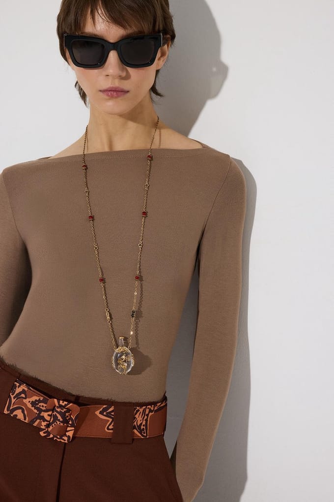 Touché Privé - Bodysuit met boothals en lange mouwen - Taupe - Dames