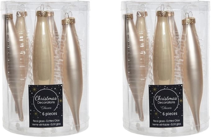 Decoris kerstbal pegels - 18x - parel champagne - D15 cm - glas - kersthangers - ijspegels - kerstversiering