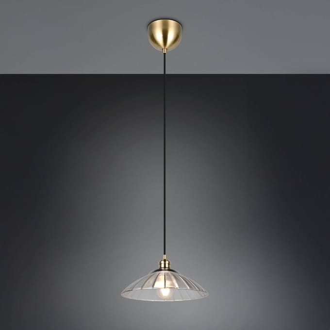 Reality Leuchten Hanglamp Eluna, helder/oud messing Ø 30 cm glas/metaal 1-lamp.