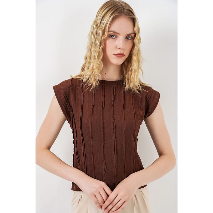 Gestructureerde Geribbelde Blouse met Trekkoord