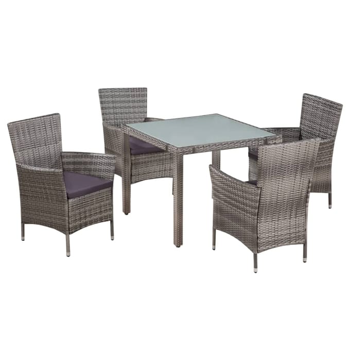vidaXL - 5-delige - Tuinset - met - kussens - poly - rattan - grijs