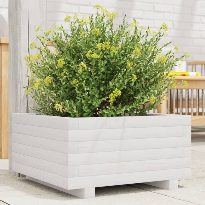 vidaXL - Plantenbak - 50x50x26,5 - cm - massief - grenenhout - wit