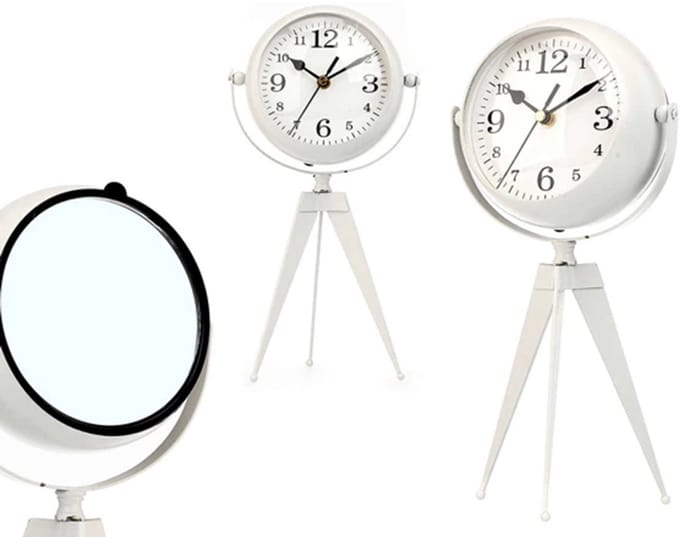 Tafelklok Smeedijzeren klok ovale bol spiegel wit 32cm