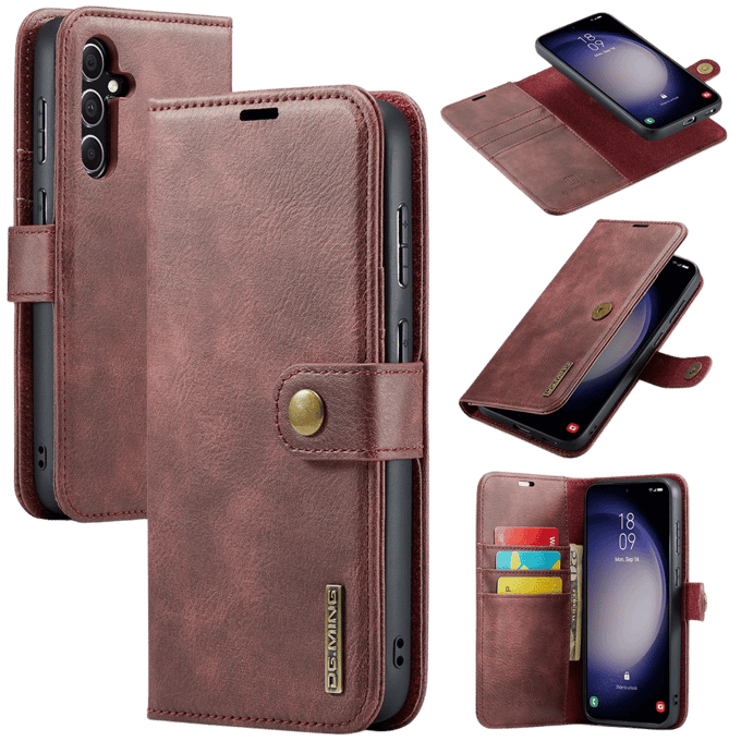 DG.MING Samsung Galaxy S25 Lederen 2-in-1 Wallet Hoesje Rood