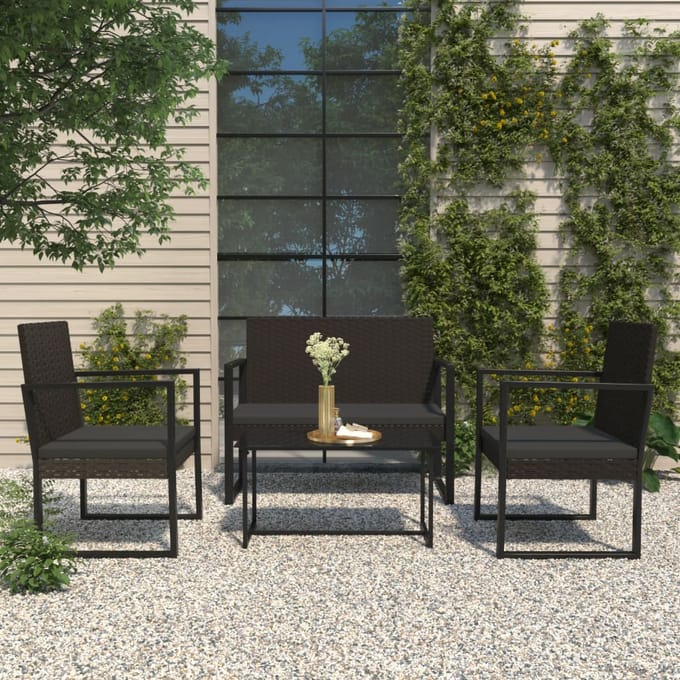 vidaXL - Tuinbank - met - kussens - 106 - cm - poly - rattan - zwart