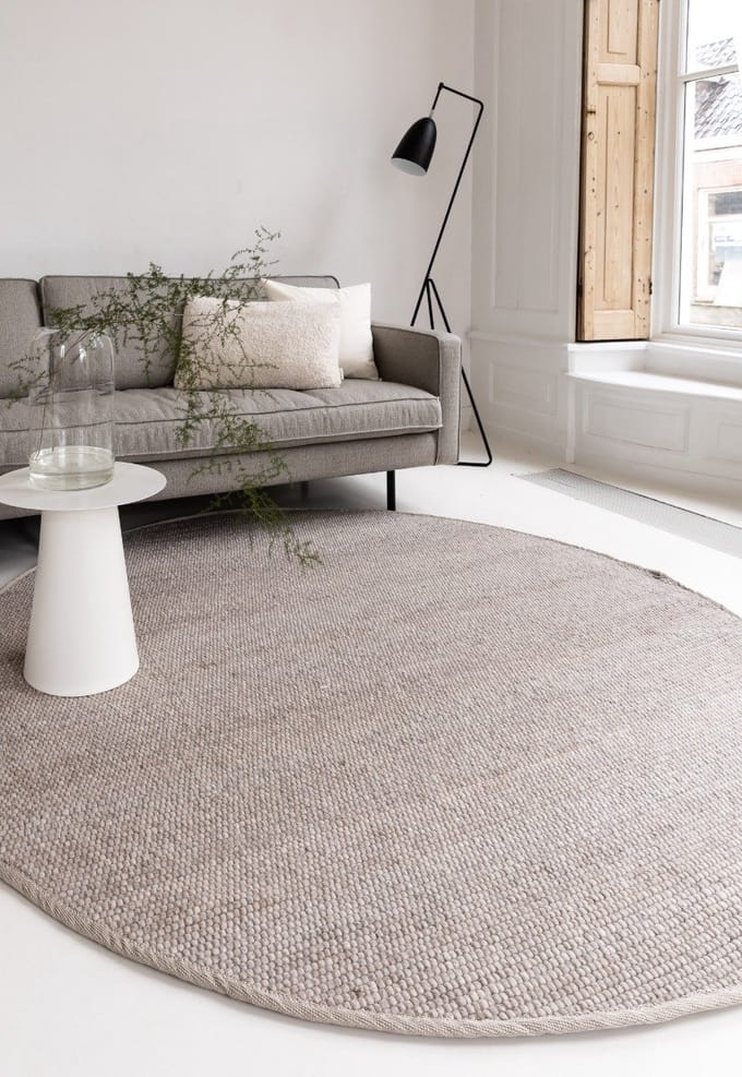 Rond Wollen Vloerkleed Grijs/Beige Vik - Rond 200 Ø - (L)