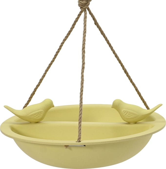 Decoris Vogelbad/drinkschaal - bamboe hout - geel - D27 cm - voederbak