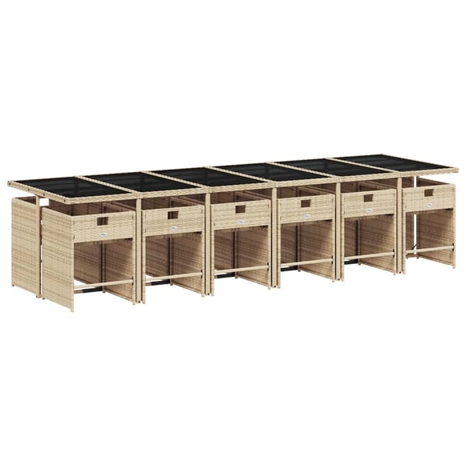 vidaXL - 13-delige - Tuinset - met - kussens - poly - rattan - gemengd - beige