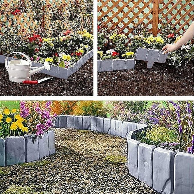 Tuinhek Rand Plastic Steen Effect Bloembed Gras Gazon Plant Decoratieve Randpanelen 10 STUKS gray