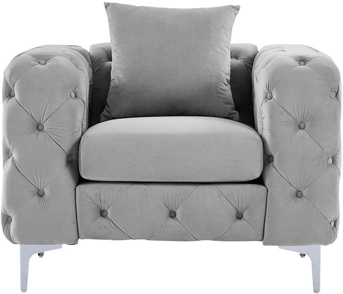 Vente-unique Chesterfield-fauteuil van lichtgrijs velours EDWINA