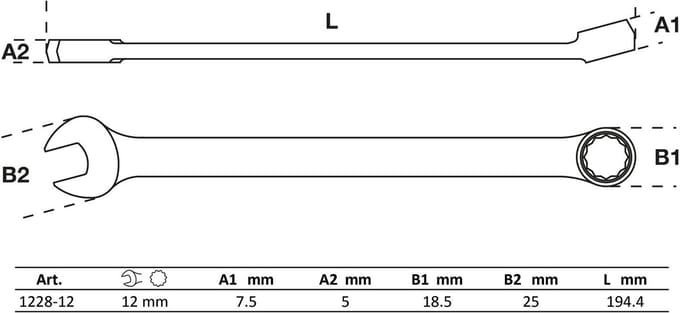 BGS Steekringratel extra lang SW 12 mm - 1228-12