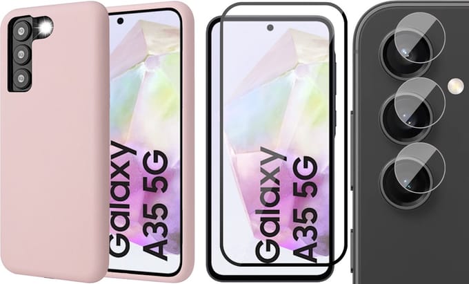 Hoesje geschikt voor Samsung Galaxy A35 - Screenprotector Volledig Dekkend Glas & Camera - Mat Back Case Roze