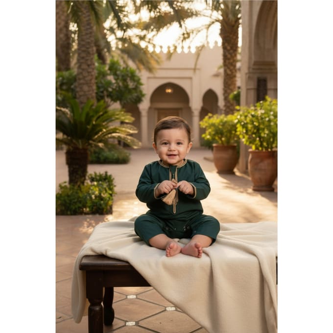 Kinderen jongens groene baby Ramadan Marokkaanse Thobe gewaad Emirati Eid Jubba LFS-B-TT003
