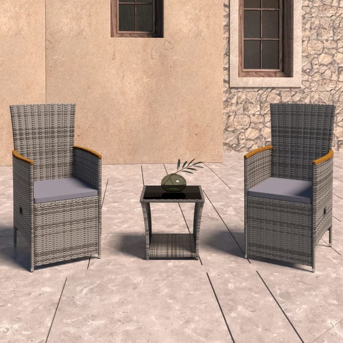 vidaXL - 3-delige - Loungeset - met - kussens - poly - rattan - grijs