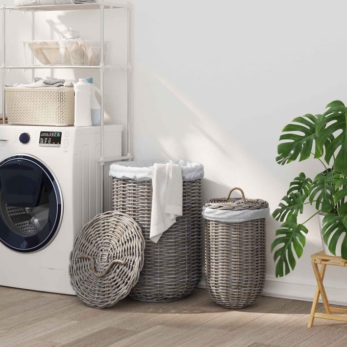 vidaXL - Wasmand - met - deksel - GENDT - 2 - st - Natuurlijk - grijs - Kubu - Rattan