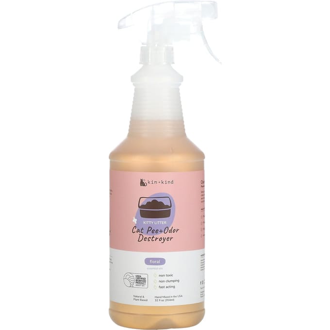 Kin+Kind, Litière pour chat, Éliminateur d'urine et d'odeurs de chat, Parfum floral, 32 fl oz (354 ml) beige
