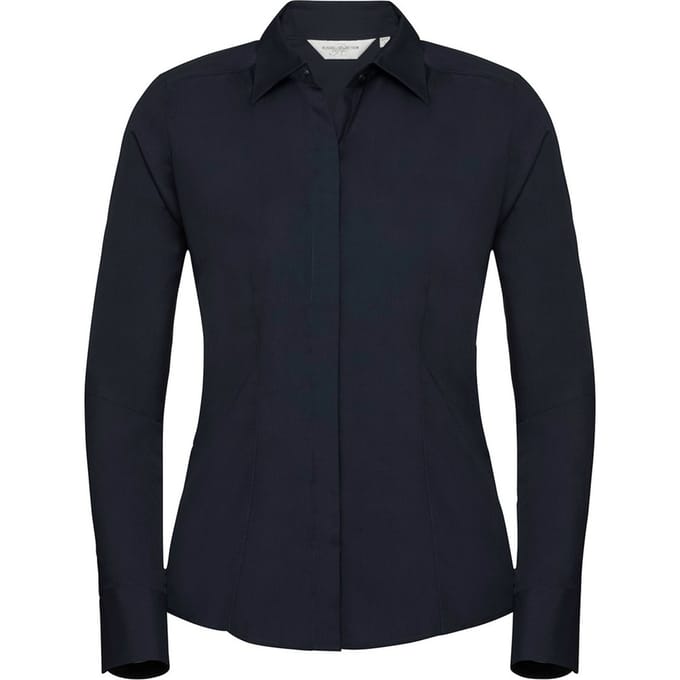 Russell Collection Dames/Dames Poplin met Lange Mouwen Formeel Overhemd (Zwart)