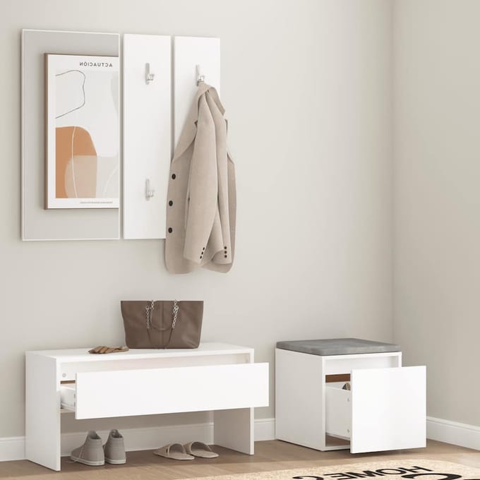 vidaXL - Garderobe - set - bewerkt - hout - wit