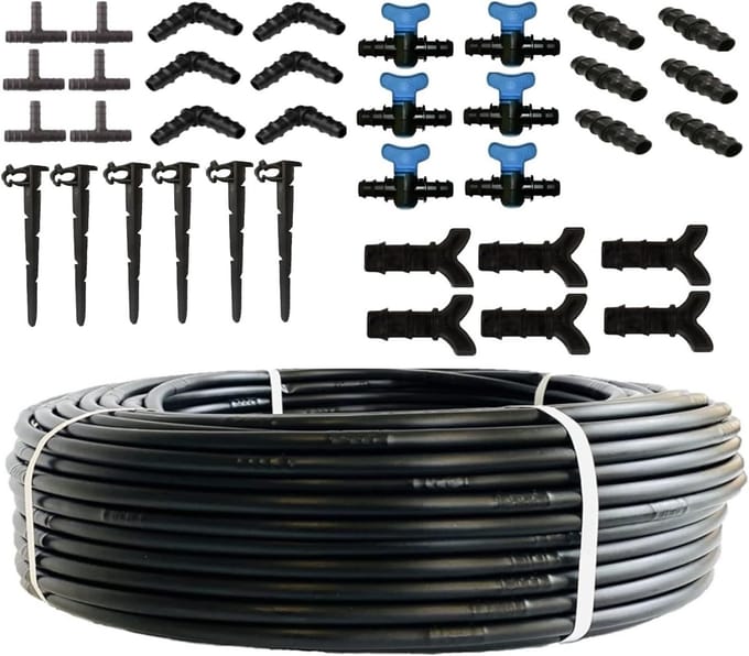 Tuinslang 100 meter inclusief 30 sproeiers en koppelingen voor beregening