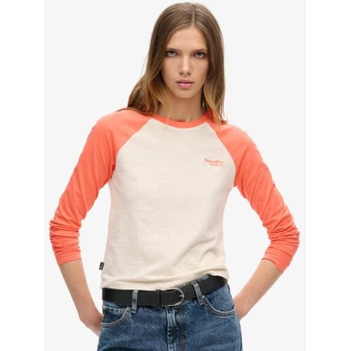 Superdry Essential Baseballtop met Logo en Lange Mouwen Beige Grootte: 40