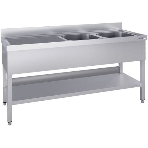 GGM Gastro Spültisch ECO - 2000x600mm - mit Grundboden - mit 2 Becken rechts Zilver