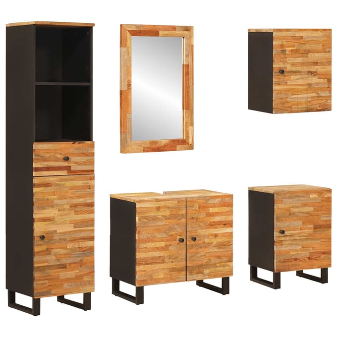 vidaXL - Badkamer - Sets - 5 - st - Naturel - 38 - x - 33 - x - 160 - cm - Massief - Mango - Hout