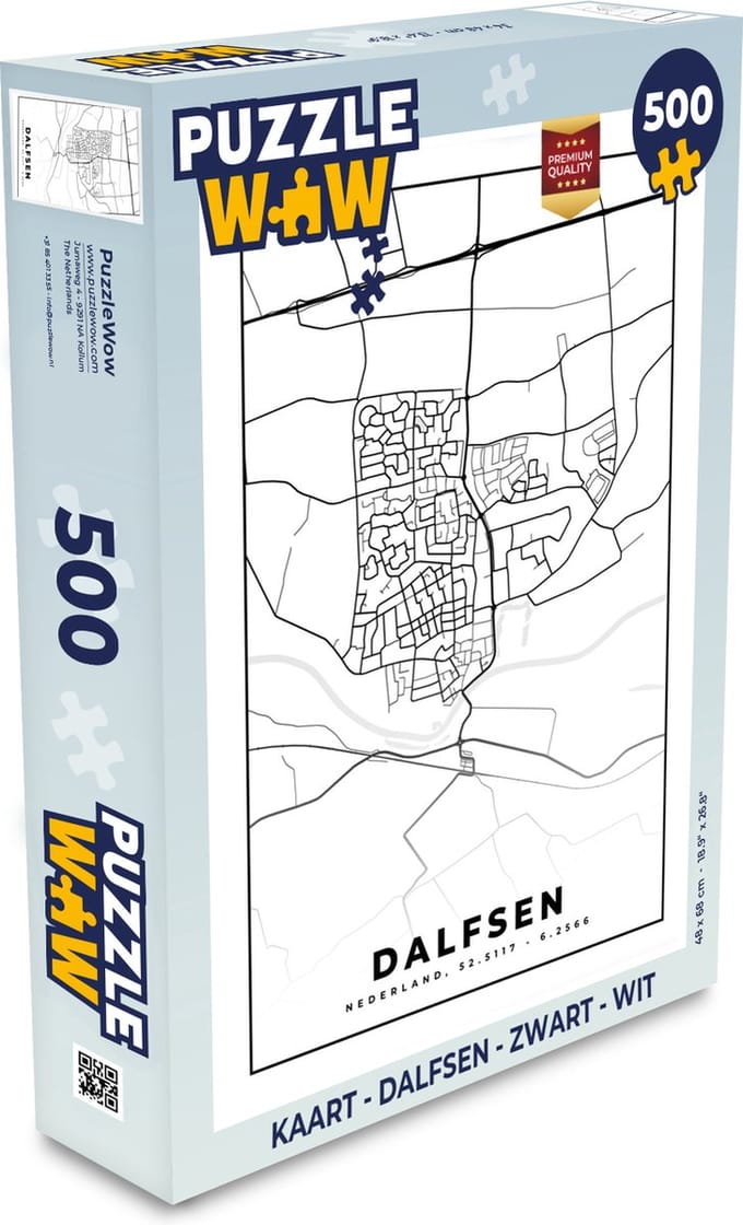Puzzel Kaart - Dalfsen - Zwart - Wit - Legpuzzel - Puzzel 500 stukjes