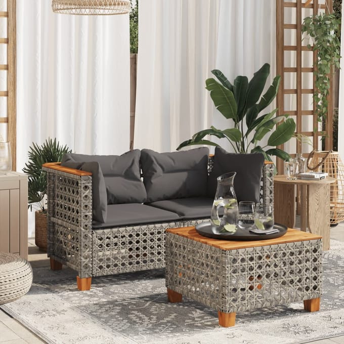 vidaXL - Tuinhoekbanken - 2 - st - met - kussens - poly - rattan - grijs