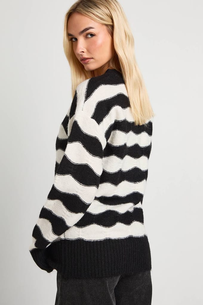 boohoo Dames Gestreepte oversized gebreide cardigan | Mono | Maat: Small