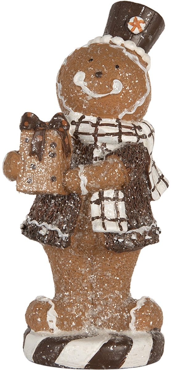 Clayre & Eef Kerstdecoratie Beeld Gingerbread man 9x8x20 cm Bruin Kunststof