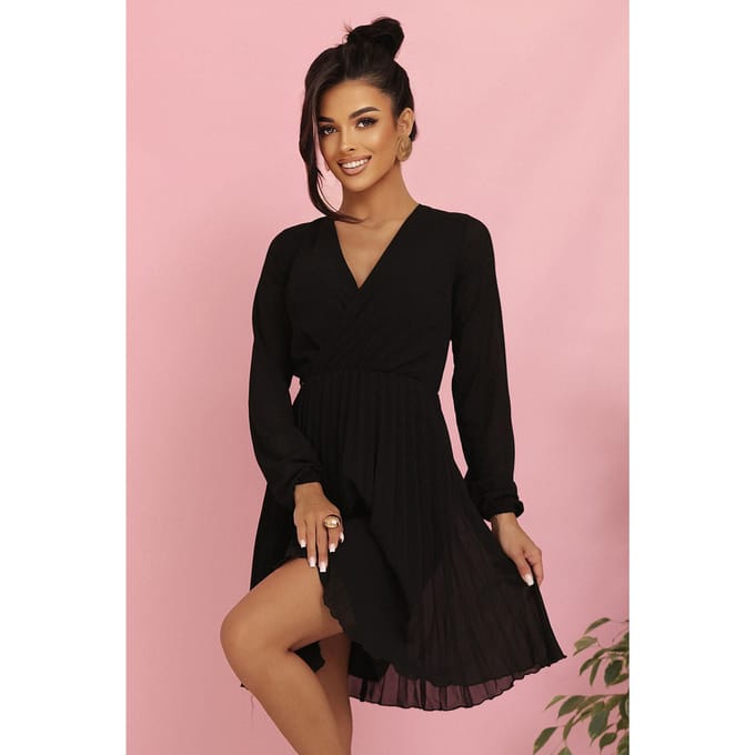 Elegant Pleats Chiffon Dress - Schwarz / S