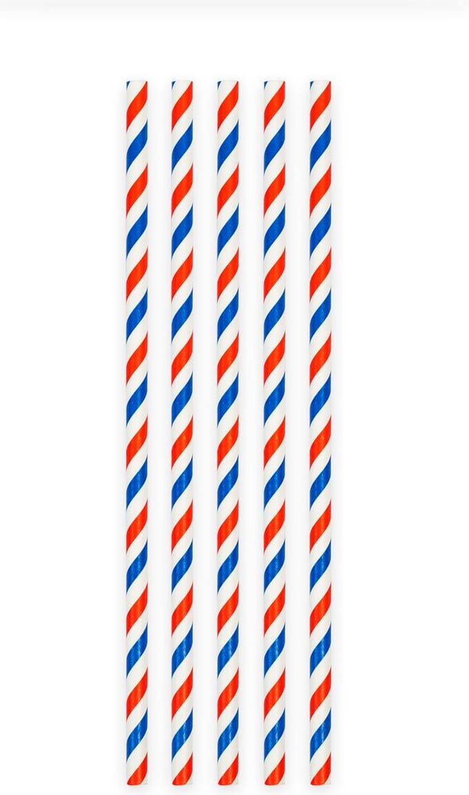 20 Papieren rietjes Rood / Wit / Blauw - 6mm x 197mm