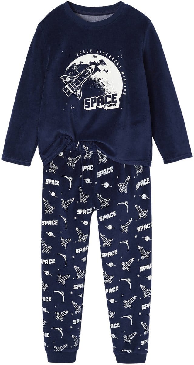 Vertbaudet Pyjama fluweel / velours met raketprint voor jongens