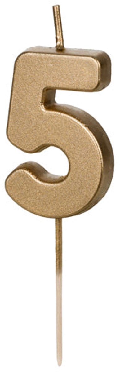 Gouden cijfer 5 verjaardagskaars 4,5 cm