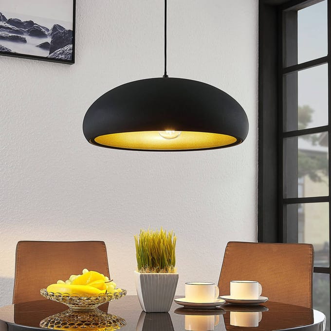 Lindby - hanglamp - 1licht - Metaal - H: 15 cm - E27 - zwart, goud